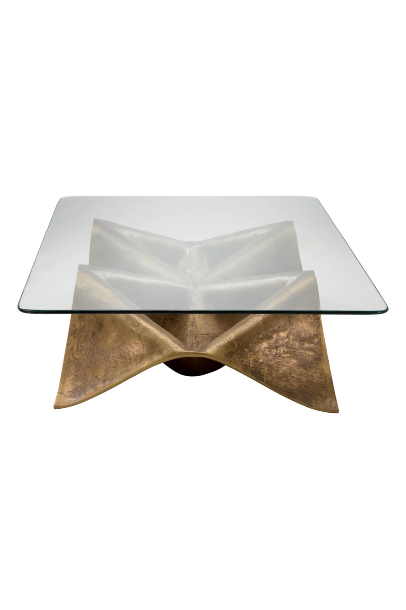 Mesa de Centro Rectangular de Latón Antiguo y Cristal | Eichholtz Angelico | Oroa.es