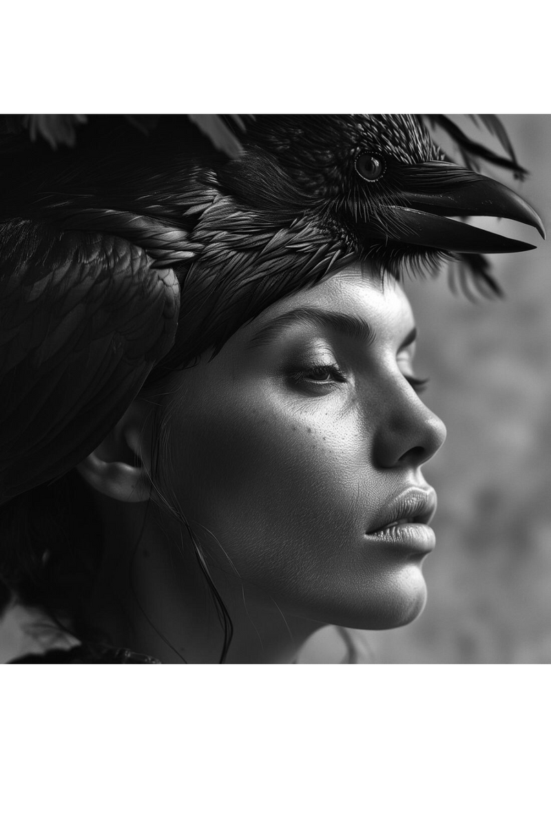 Obra de Arte en Plexiglás de Mujer con Cuervo | Andrew Martin Inspired | Oroa.es