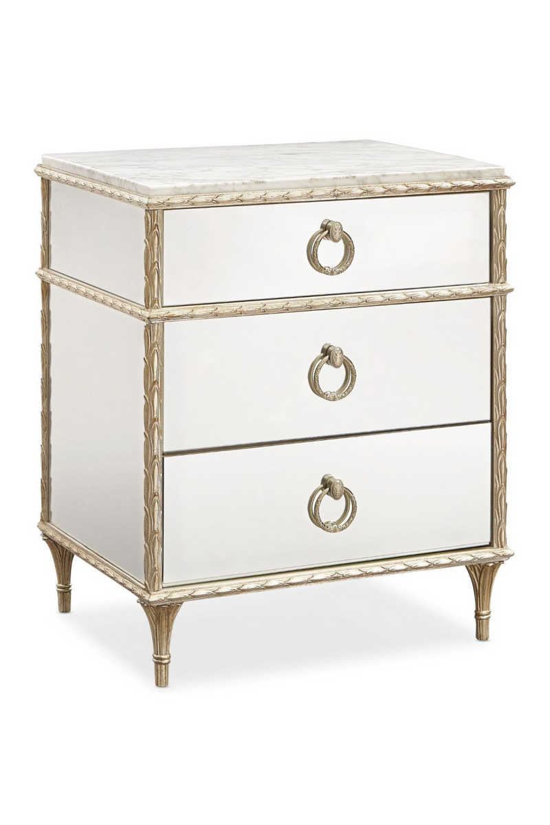 Mesita de Noche de Mármol Blanco y Cristal Espejado | Caracole Fontainebleau | Oroa.es