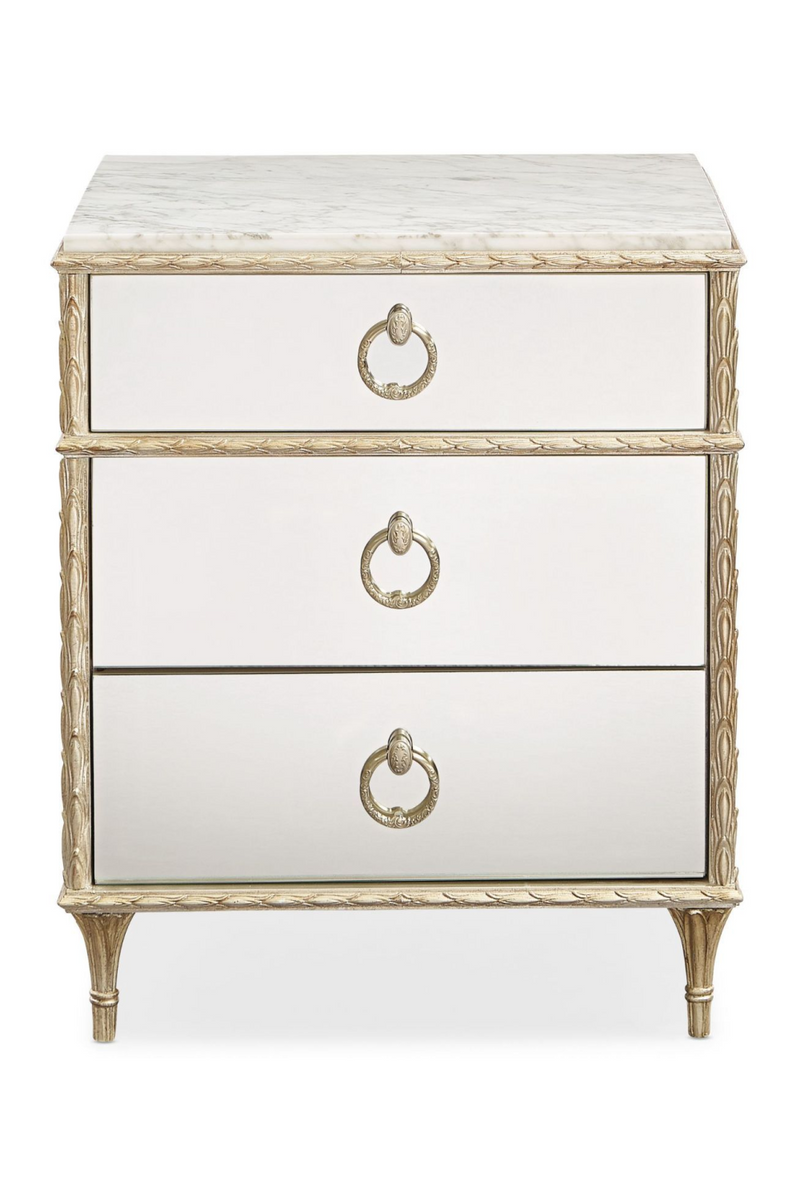 Mesita de Noche de Mármol Blanco y Cristal Espejado | Caracole Fontainebleau | Oroa.es