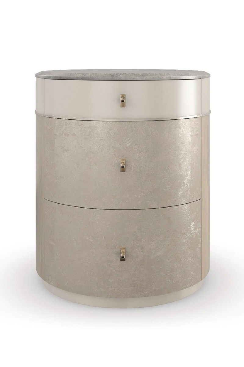 Mesita de Noche Redonda en Madera y Piedra Gris | Caracole Hang | Oroa.es