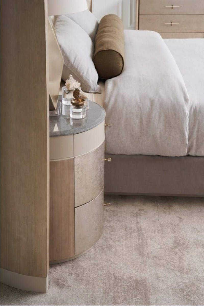 Mesita de Noche Redonda en Madera y Piedra Gris | Caracole Hang | Oroa.es