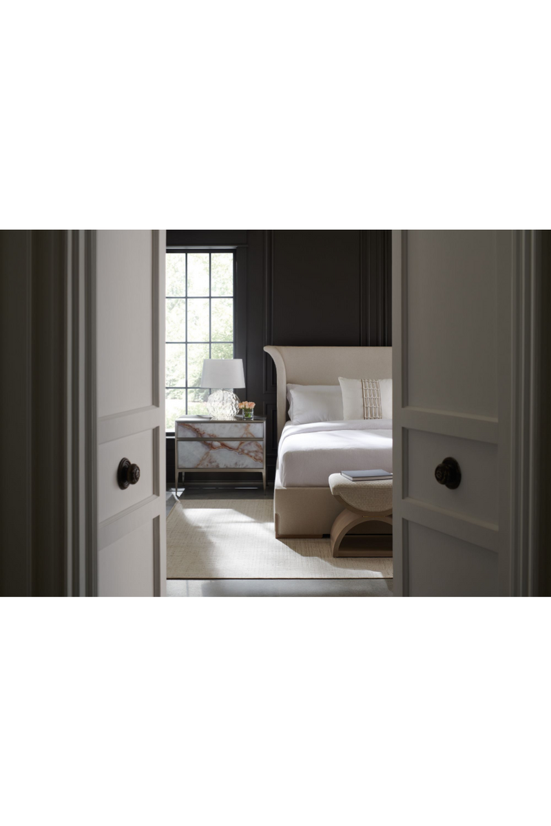 Mesita de Noche de Níquel Cepillado y Piedra Natural | Caracole Gem L | Oroa.es