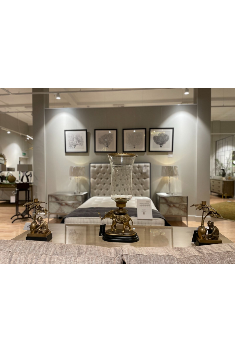 Mesita de Noche de Níquel Cepillado y Piedra Natural | Caracole Gem L | Oroa.es